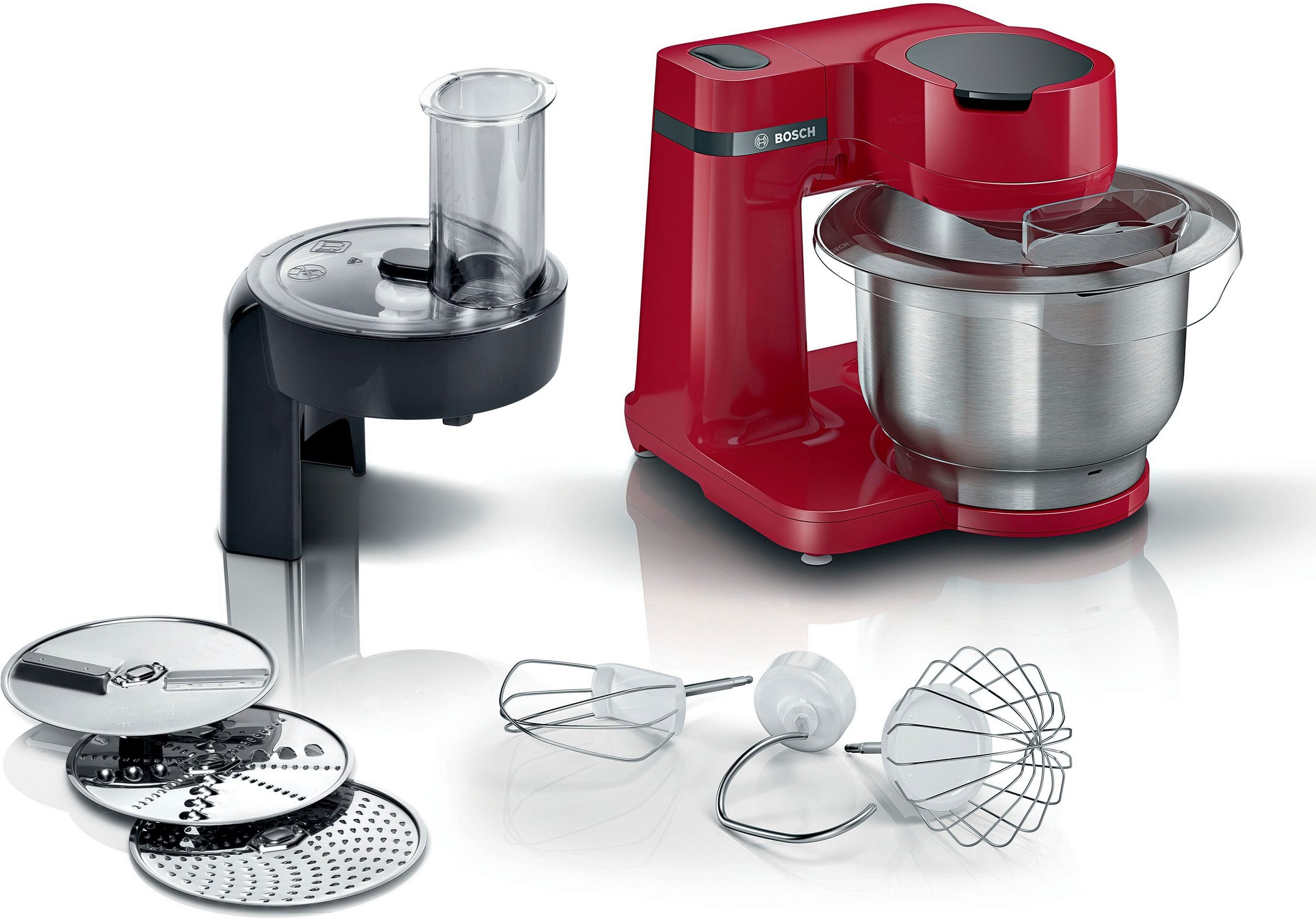 BOSCH Küchenmaschine MUMS2ER01, MUM Serie 2, 700 W, 3,8 l Schüssel, 3,8 l-Schüssel, Durchlaufschnitzler inkl. 3 Scheiben, Patisserie-Set