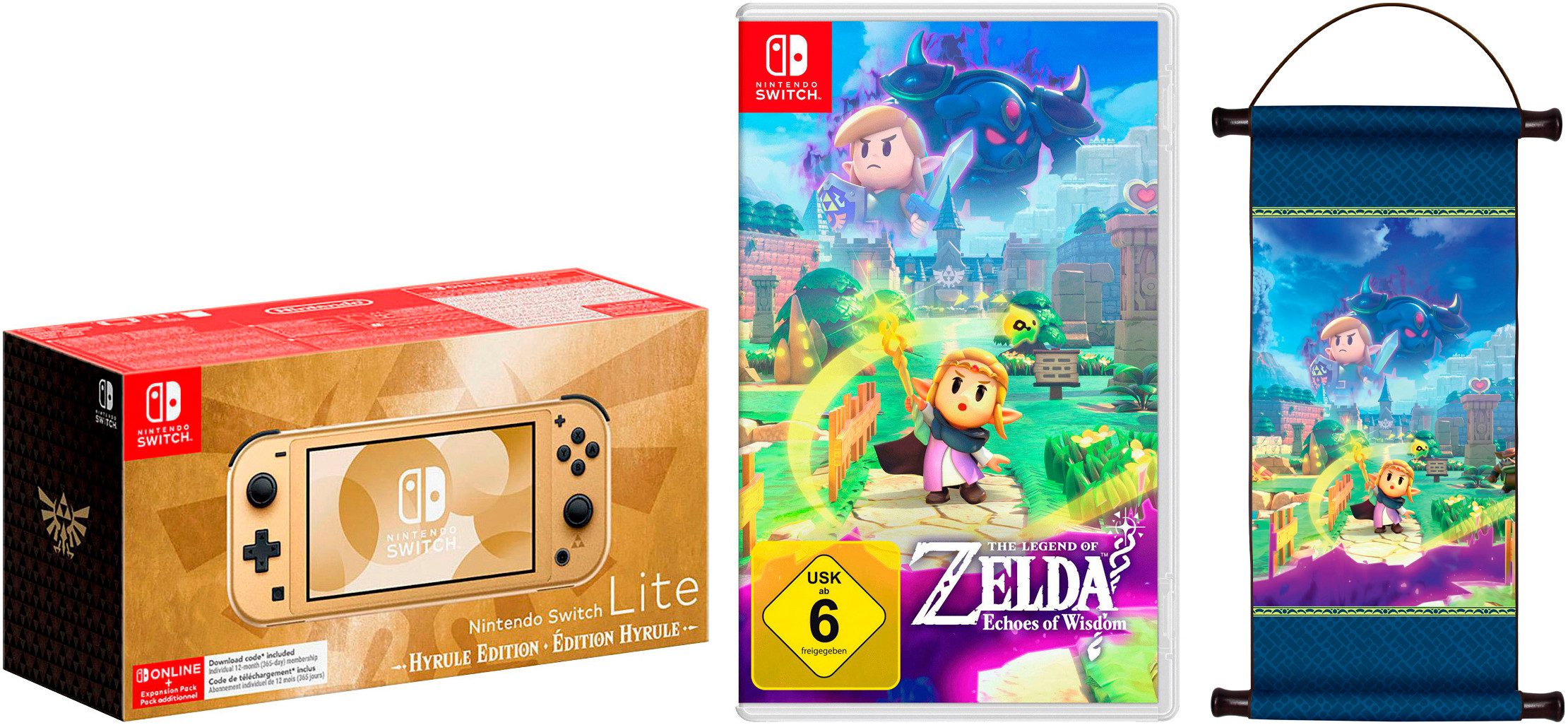 Nintendo Switch Lite – Hyrule-Edition + Zelda: Echoes of Wisdom + Zelda-Schriftrolle