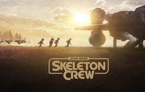 Auf dem Poster der Star Wars Serie Skeleton Crew sind mehrere Kinder zu sehen, die zu einem Raumschiff laufen