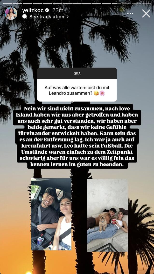 Bild zeigt einen Screenshot aus Yeliz Instagram Story