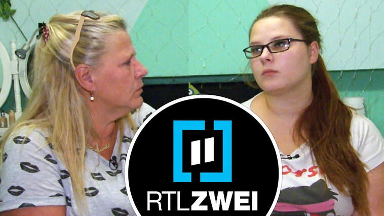 Links: Silvia Wollny, rechts: Calantha Wollny, Mitte: das RTL2-Logo