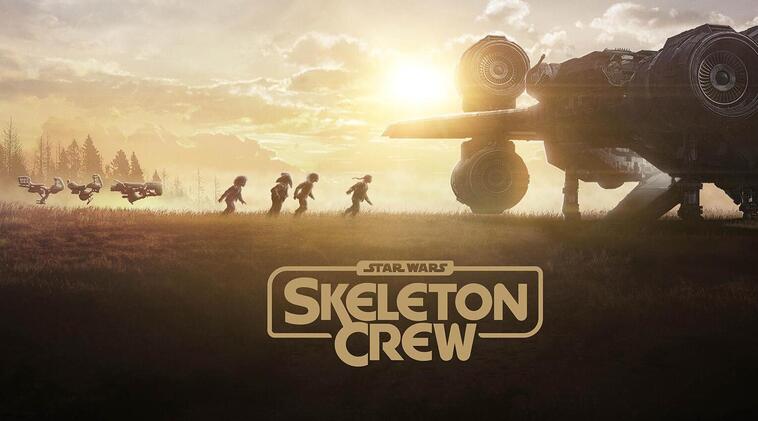 Auf dem Poster der Star Wars Serie Skeleton Crew sind mehrere Kinder zu sehen, die zu einem Raumschiff laufen